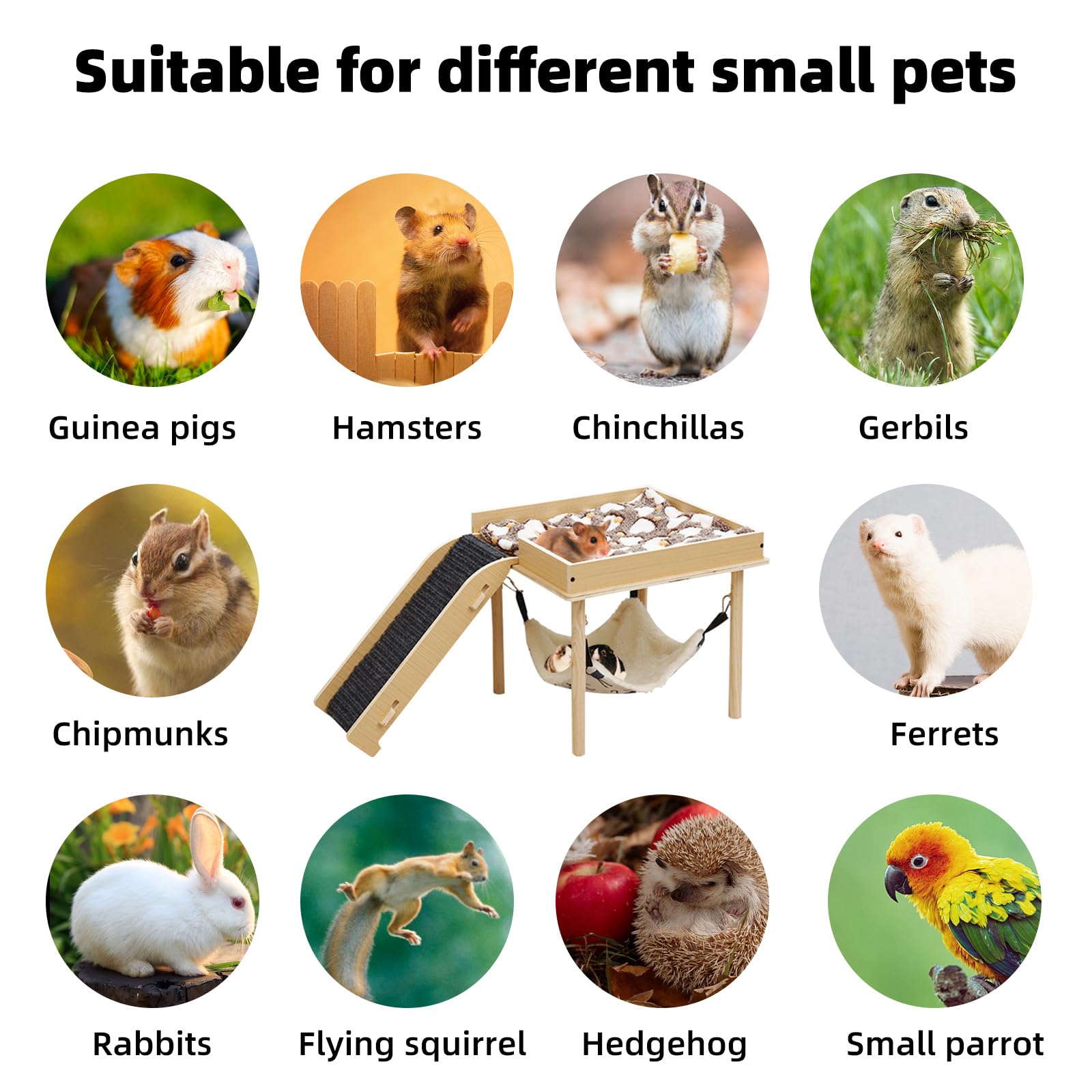 Hamac pour cochons d'Inde et hamsters avec support en bois - Pour rats, chinchillas, lapins, furets
