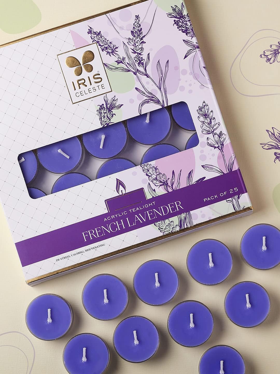 Iris Celeste Acrylic Tealights Fragrance French Lavender (Set of 25 Tealights)