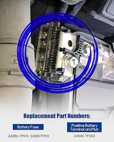 Miniatura 4 de 24380-79913 Fusible de Batería y 24340-7F000 Abrazadera de Terminal Positivo de Batería, Compatible con Nissan 350Z 2003-2009 NV200 2013-2022
