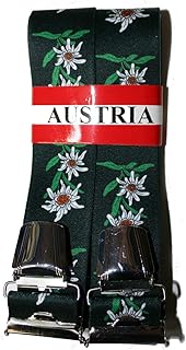 Tirantes de Austria, color blanco inoxidable, 35 mm de ancho en forma de H, con 4 clips extra fuertes UNI / Edelweiss negro P-011, verde, Talla única