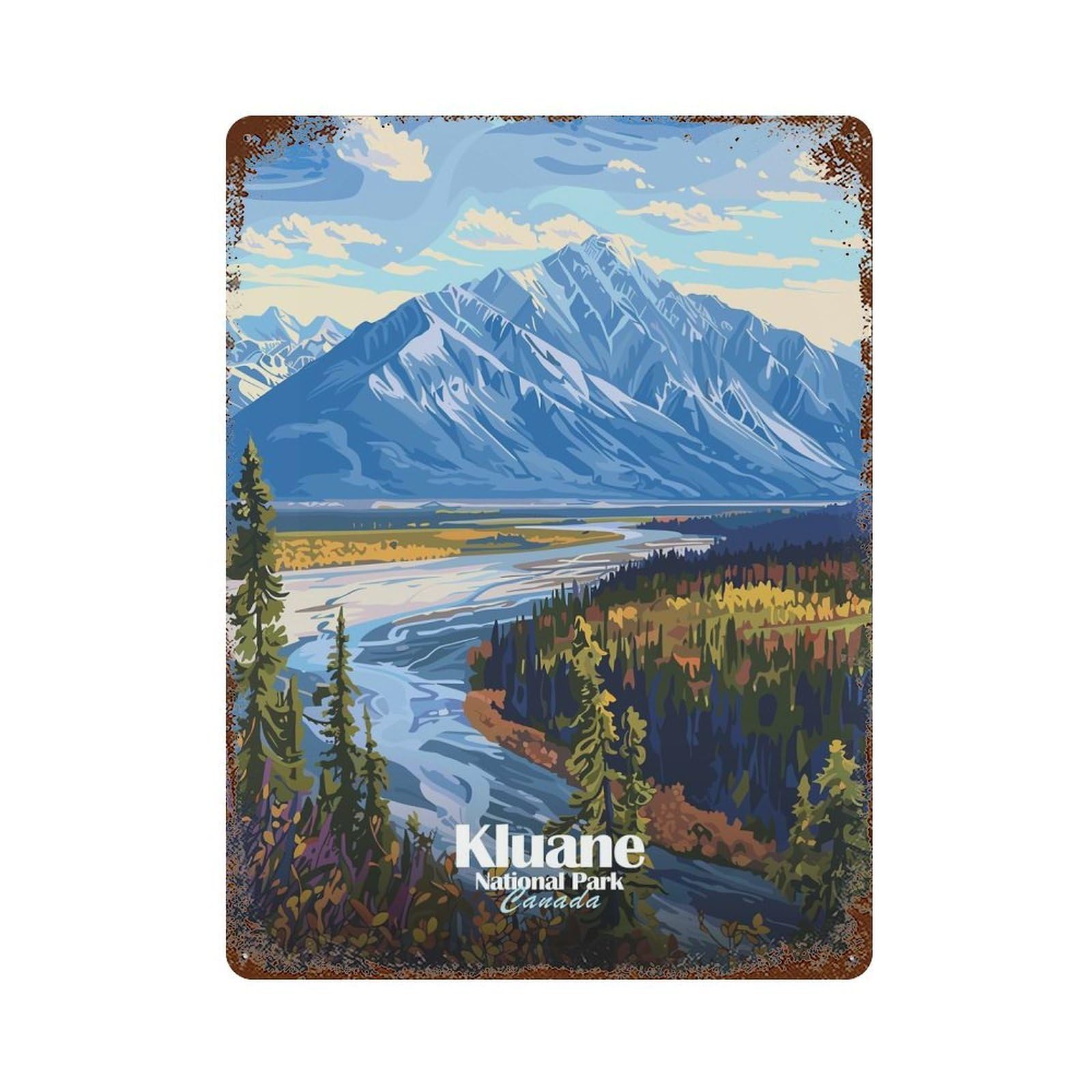 Kluane National Park Canada Landscape Rust Effect Tin Sign 15.7"x11.8", Farmhouse Wall Decor for Farmhouse, Kitchen And Entryway Decor
