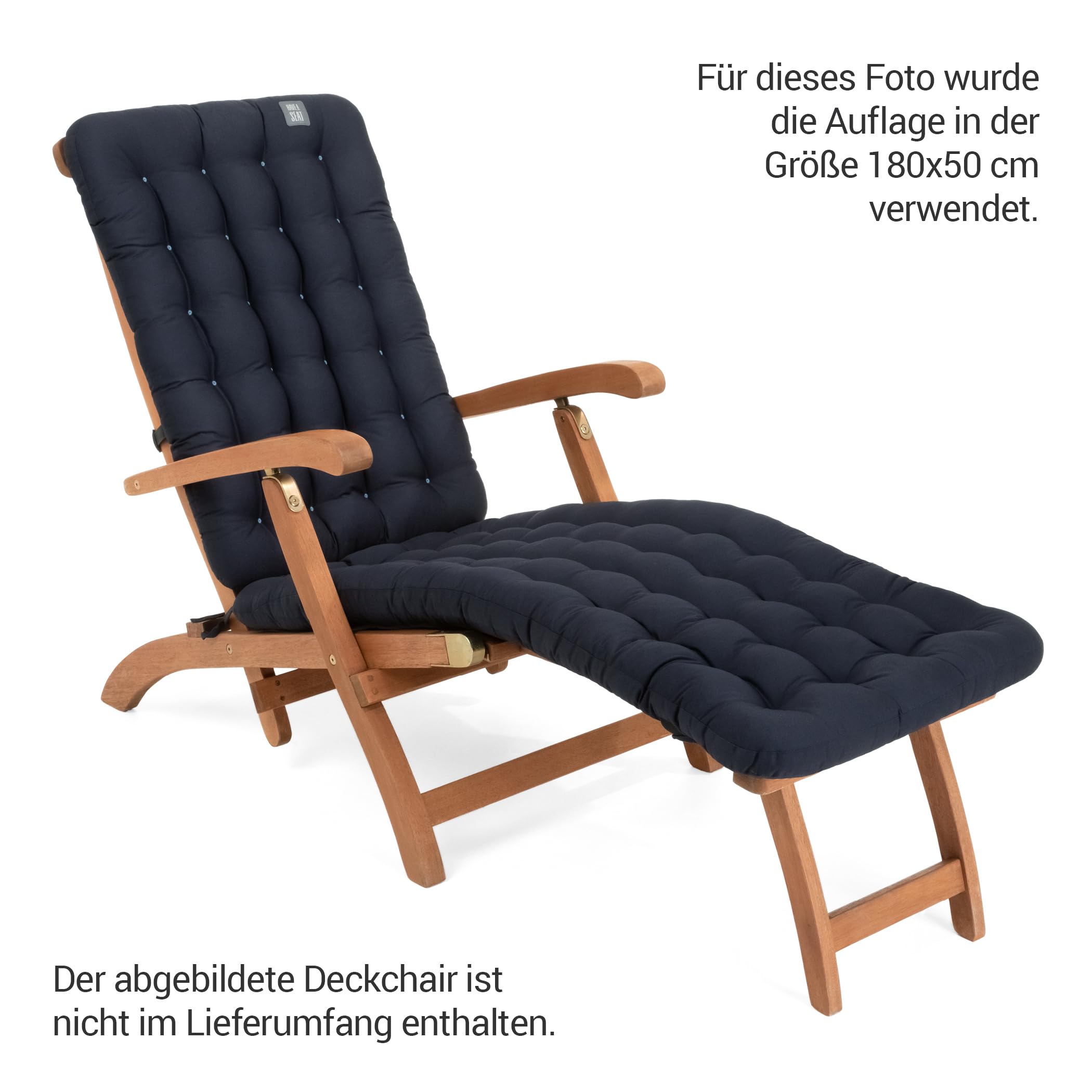 Auflage für Deckchair 180x50 cm - Bequeme Liegestuhl Auflage, 8 cm Dick - Waschbar bis 95°C, Orthopädisch, Wetterfest - Made in Germany (180x50 cm, Marine Blau)