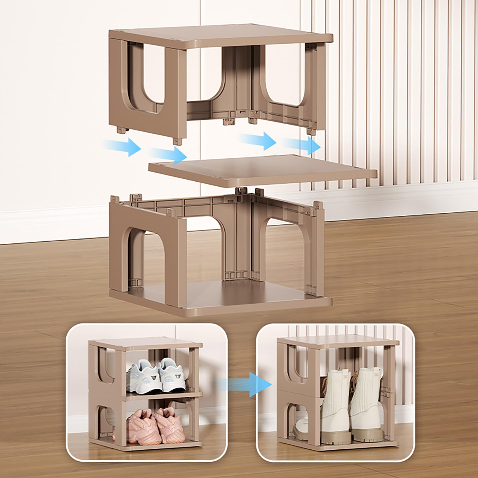 6-laags slanke schoenenrek organizer voor ingang, slaapkamer verticale stapelbare schoenenkast met kunststof planken voor hal staande plank voor schoenenopslag