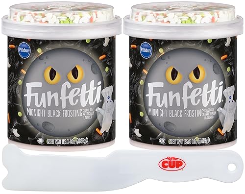 Pillsbury Funfetti Midnight Black Chocolate Frosting and Candy Bits, 15.6 onzas (paquete de 2) con espátula By The Cup