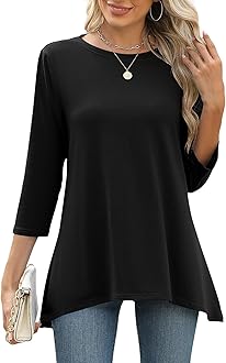 LOMON 3/4 Sleeve Tunic Tops for Women Loose Fit Dressy Casual Blouse Flowy Shirts to Wear with Leggings S-3XL