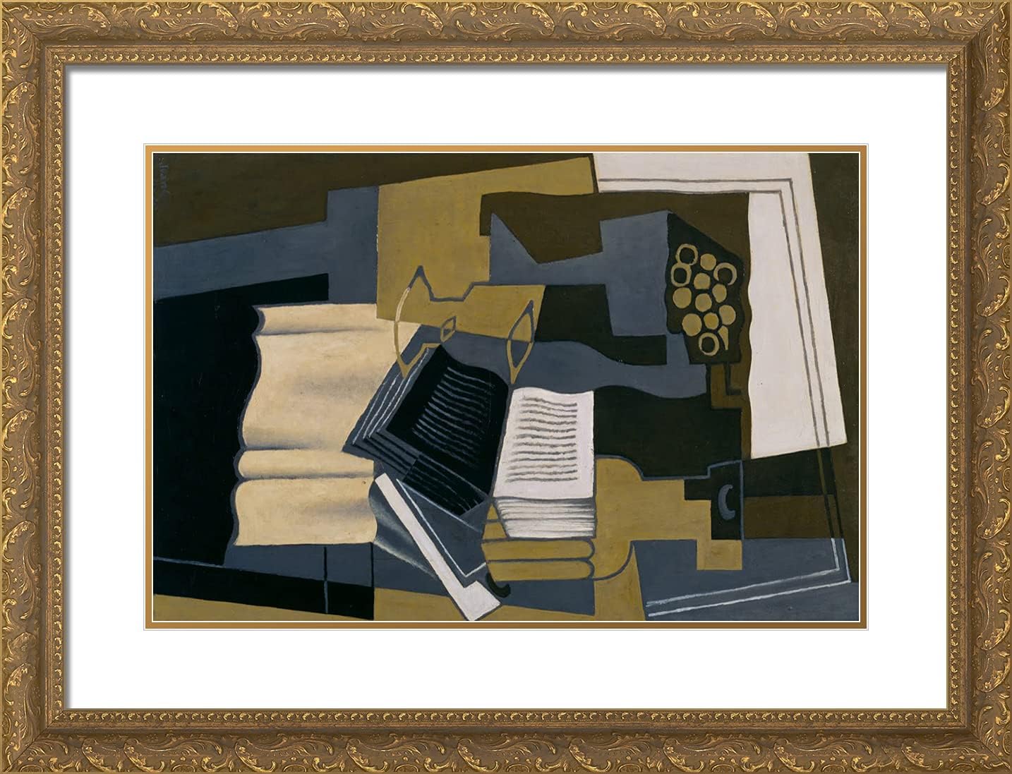 ArtDirect Gris, Juan 24x19 Gold Ornate Framed Art Print with Double Matting Titled: Carafe and Book