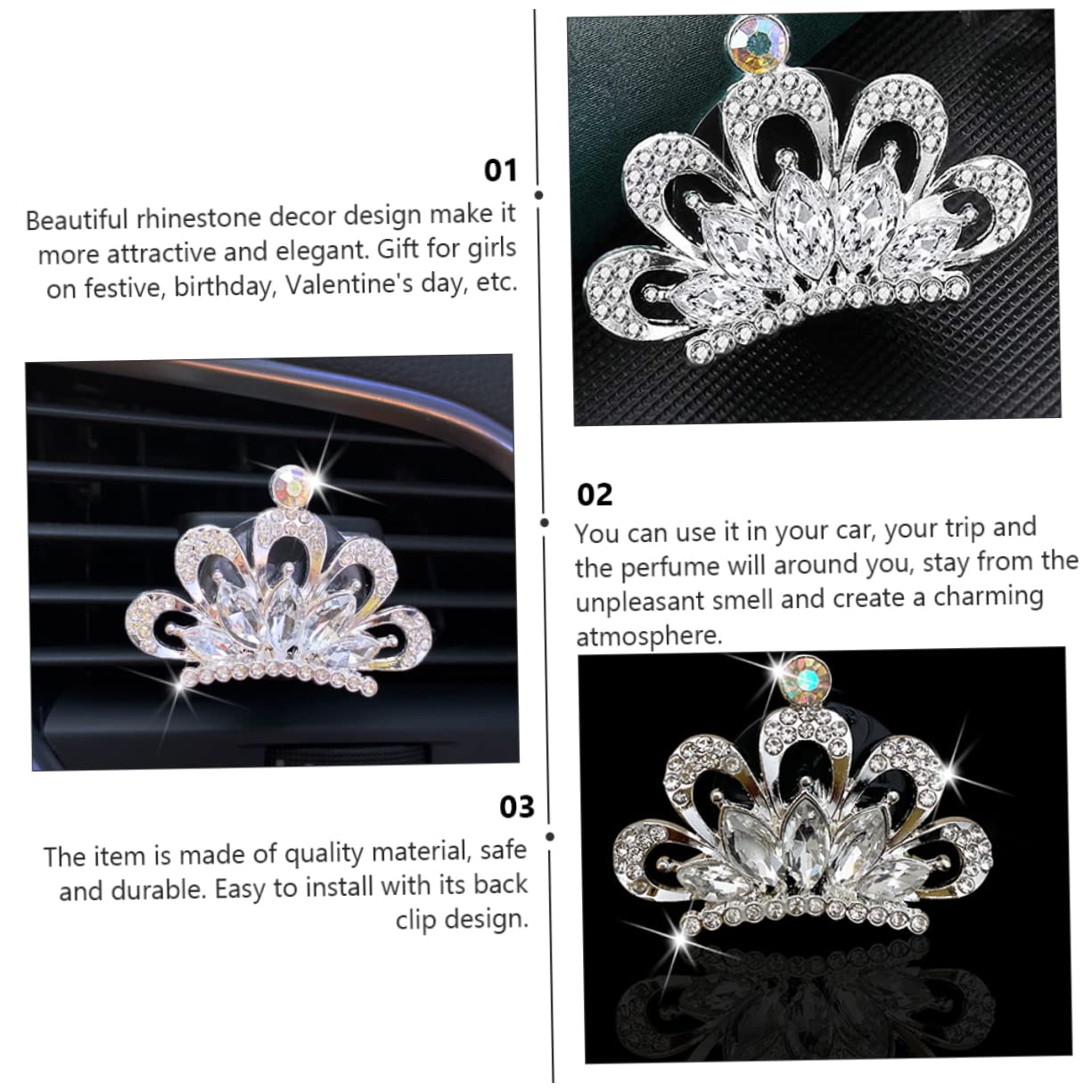 SOLUSTRE 12 Stk Parfüm-Clip Autozubehör für die Autolüftung Parfümclip fürs Auto clipse für kfz auto auto aromatherapie clip Autoaroma entlüften Strasssteine Weiß