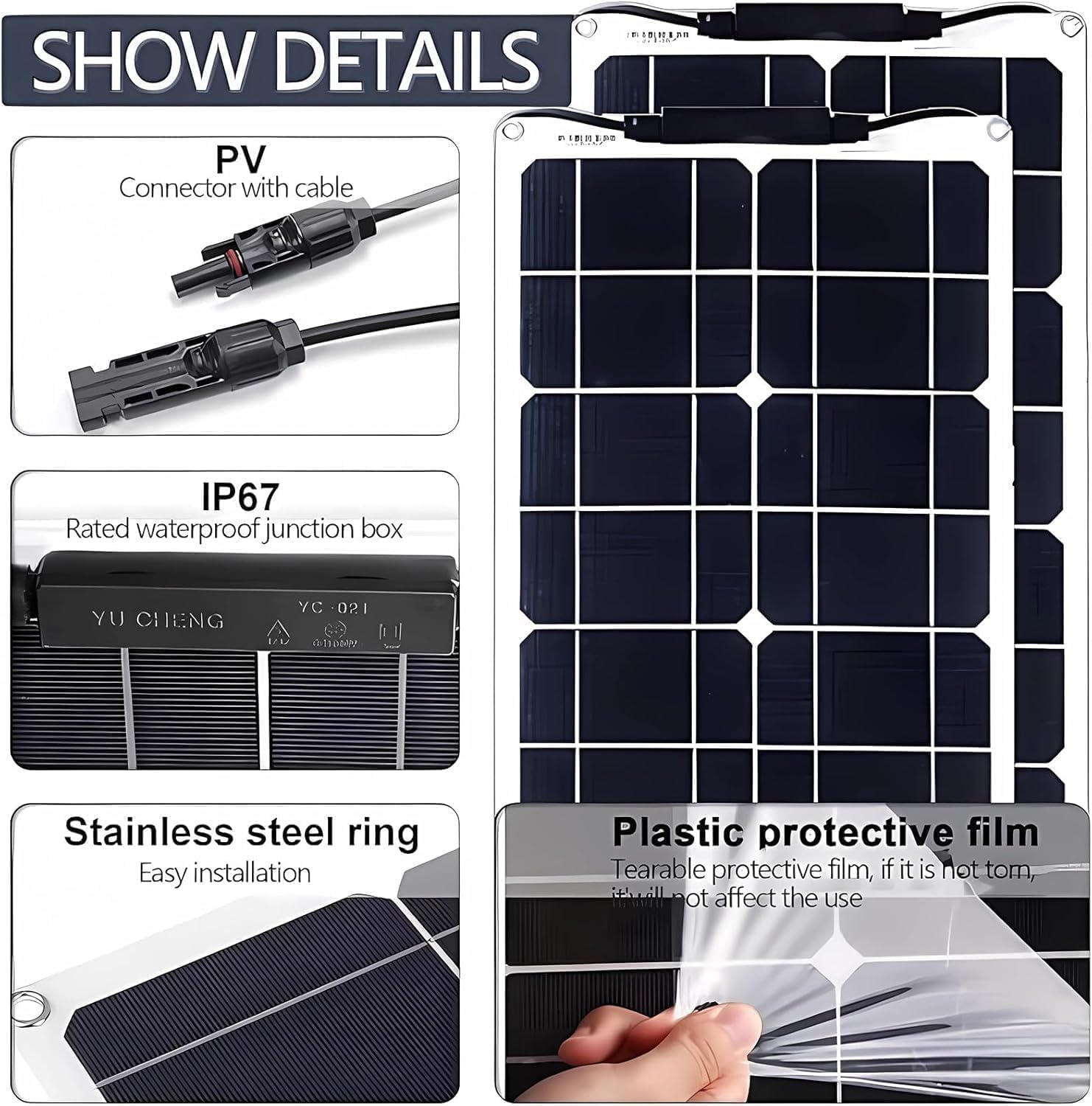 Pannello solare ultra sottile da 300 watt, 2 x 150 W, 12 V-24 V, in PET Kit di pannelli solari flessibili con controller 40 A, pannelli solari monocristallini flessibili, adatto alla famiglia