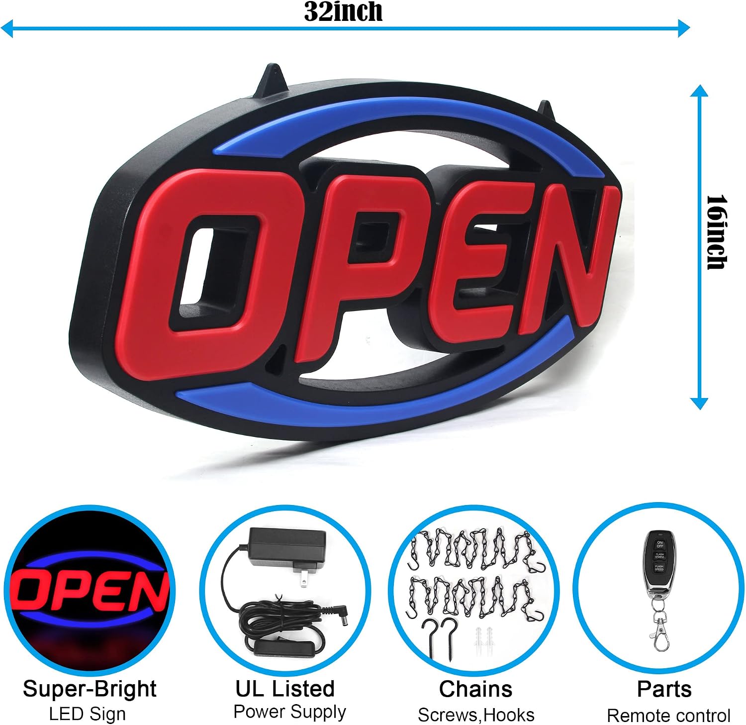 GreenCube 2026 Model 32" x 16" LED Neon Open Sign - Ultra Bright Extra Jumbo Large - Remote Controlled - Get Your Business Seen Day or Night