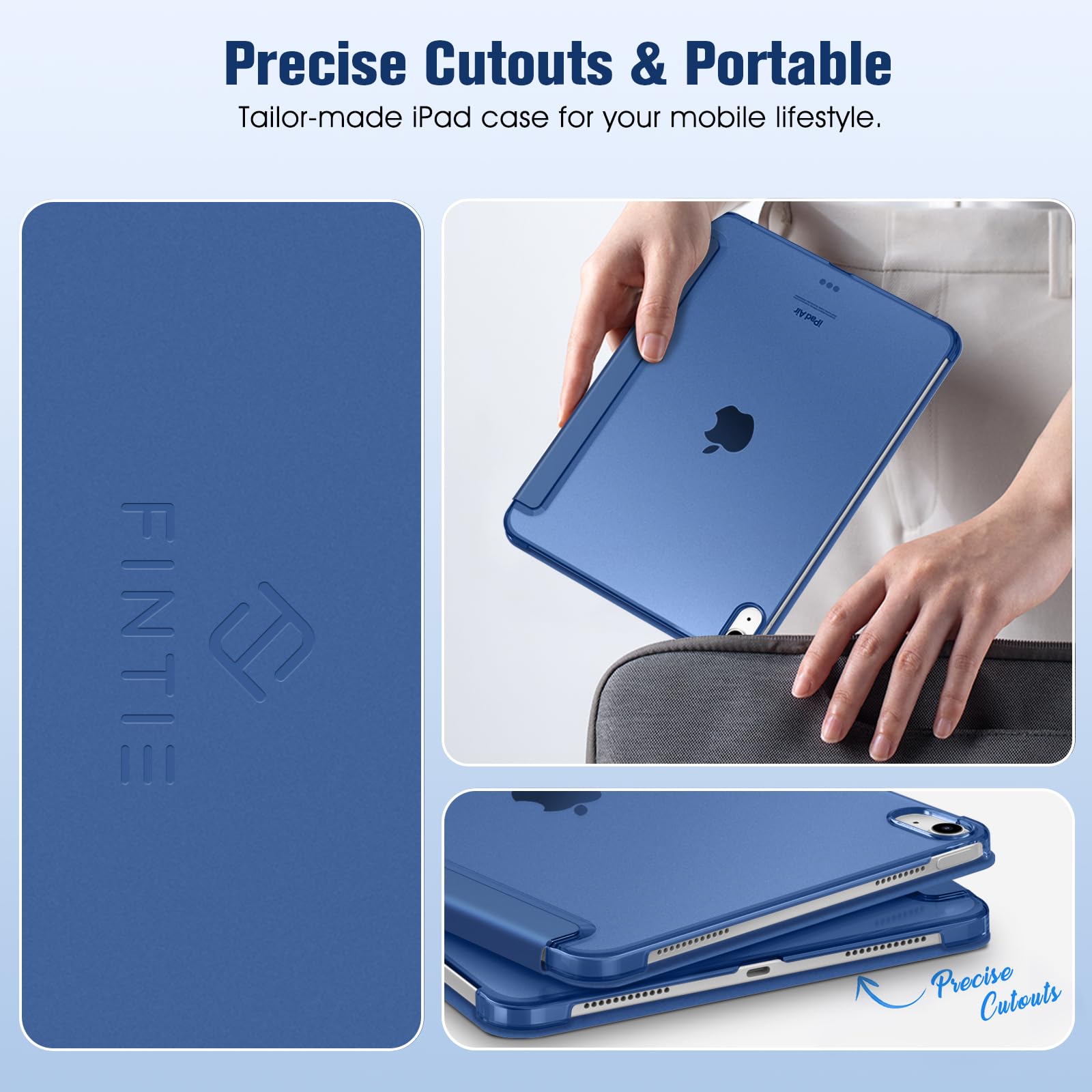 Fintie Funda y Protector de Pantalla para iPad Air 11 Pulgadas 2025(M3) / 2024(M2), iPad Air 5ª Gen(2022)/4ª Gen(2020) 10.9" con lápiz, Translúcida Carcasa de Suave TPU - Azul Marino