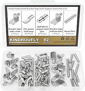 82 Pieces 5 Styles Shelf Pegs Kit, Bookcase Shelf Pegs, Kindroufly Metal Shelf Pegs, Adjustable Shelf Pins, Cabinet Pins for Shelves, Cabinets, Wood Shelving