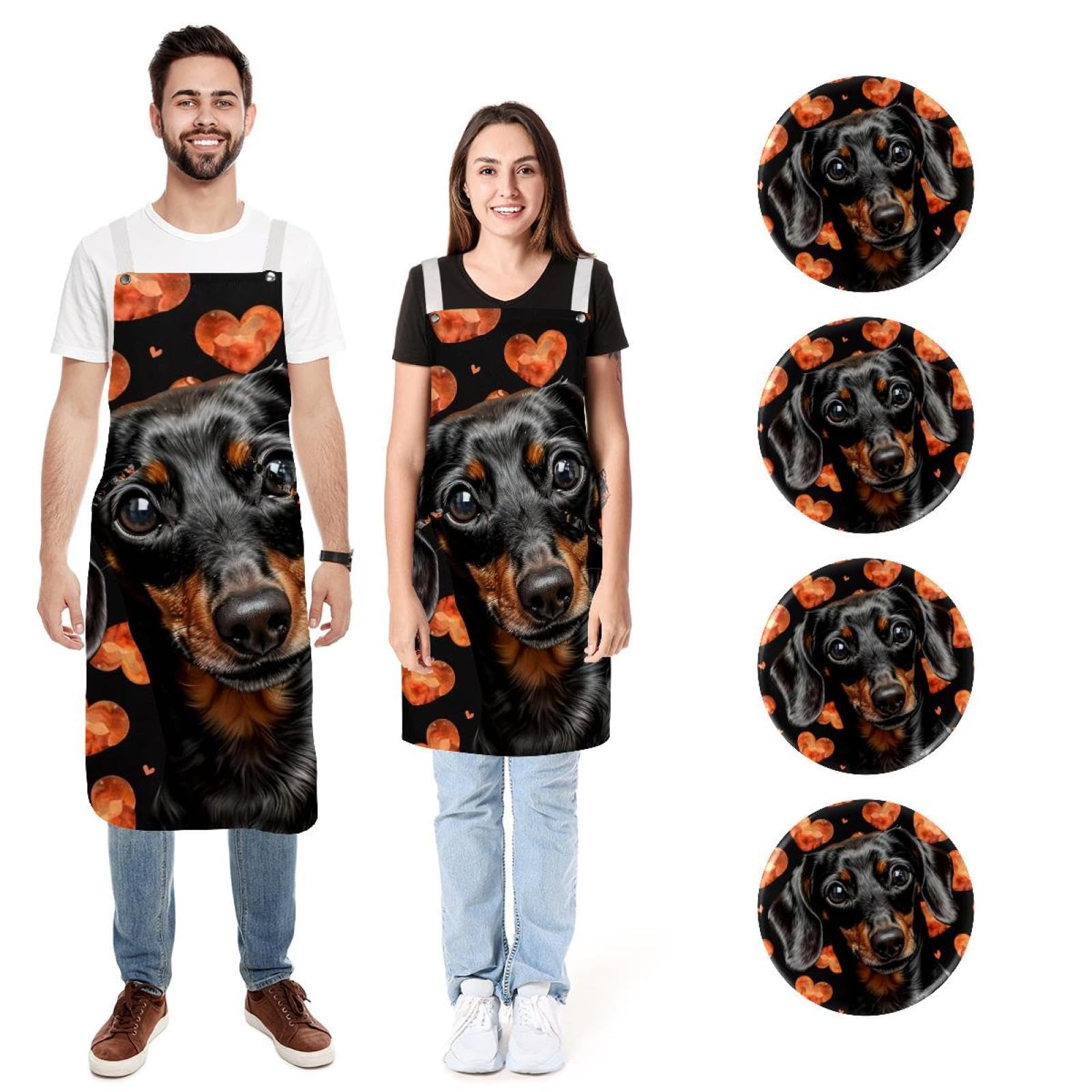 Tablier de cuisine avec 2 poches lin teckel réglable - 7