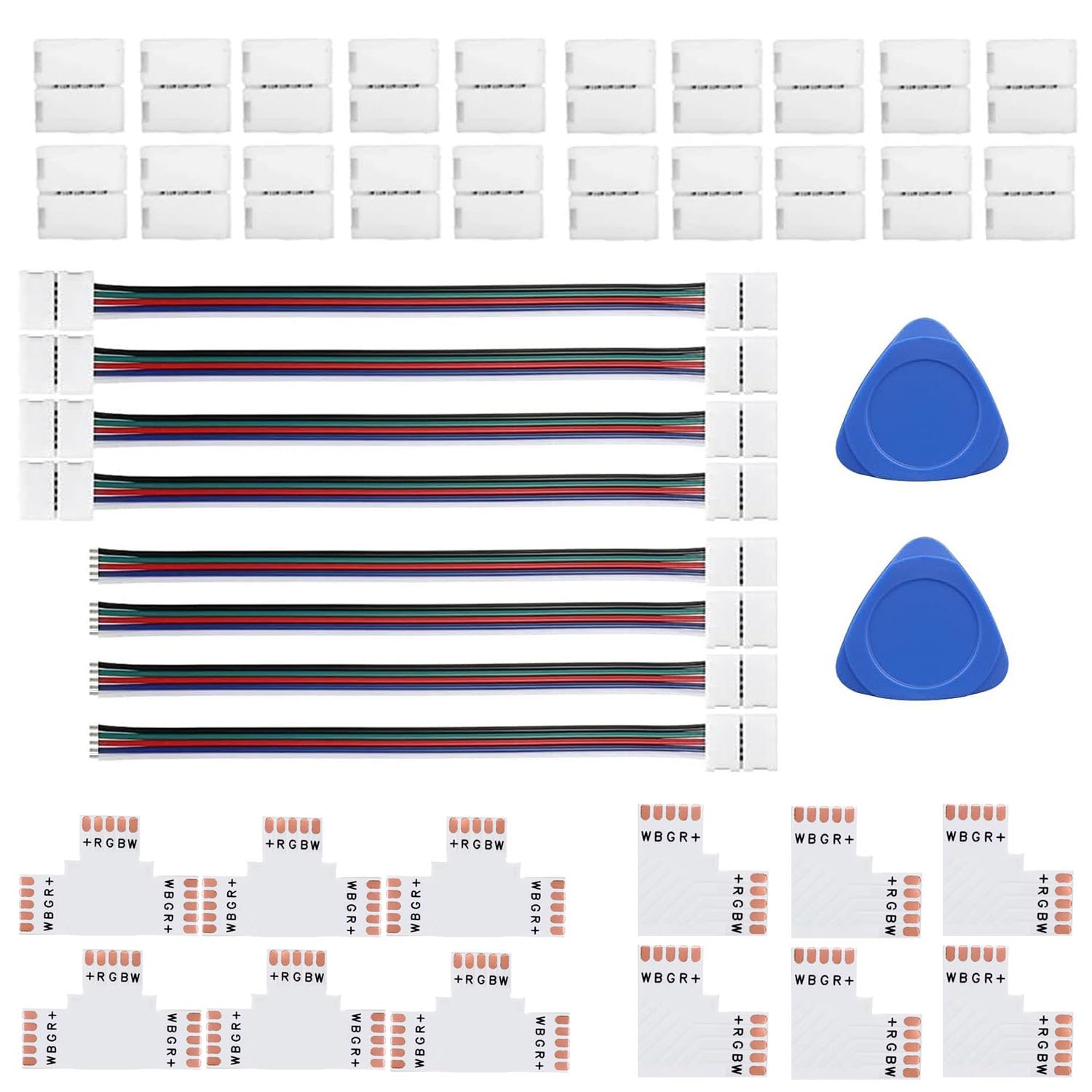 SHAOYAYAZHANG 5Pin 12mm SMD LED Connector kit,Solderless Gapless Connector, L/T Splitter Right Angle Corner,Strip to Strip Jumper Wires for RGBW 5050 Strip Lights (5pin 12mm SMD KIT)