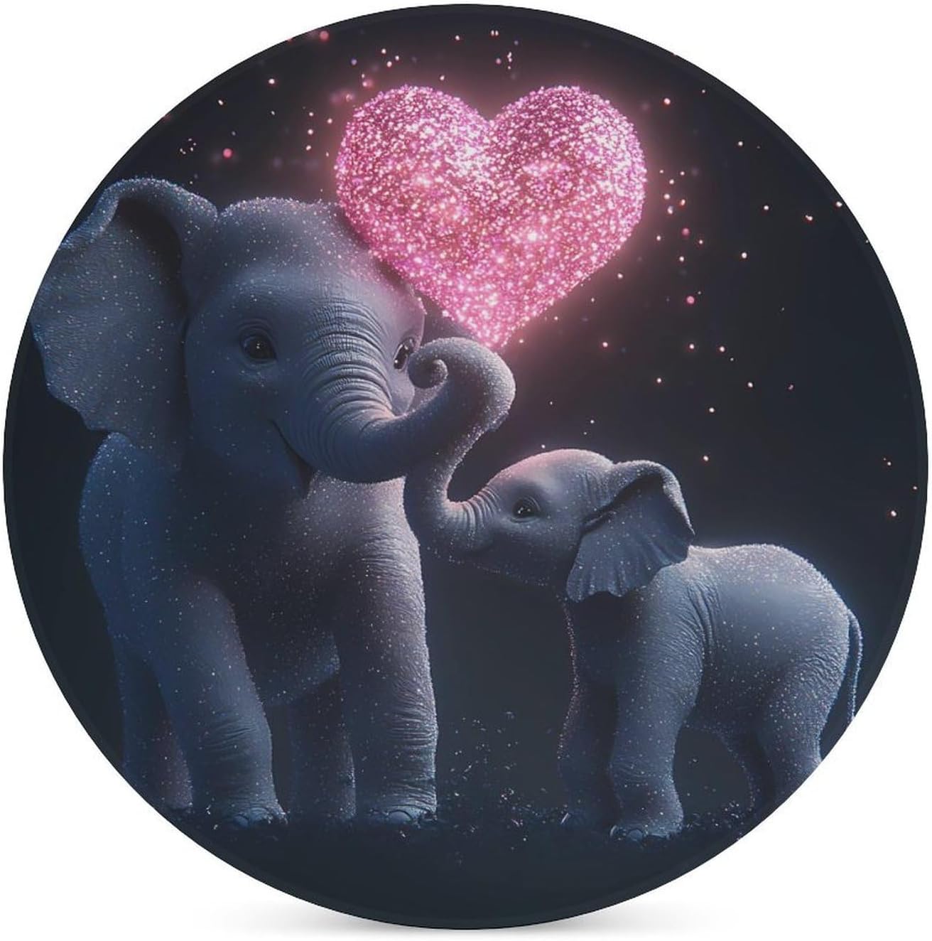 Elephant Mom Love Heart Coasters for Drink Round Ceramic Coaster with Cork Base Home Decorative 6PCS