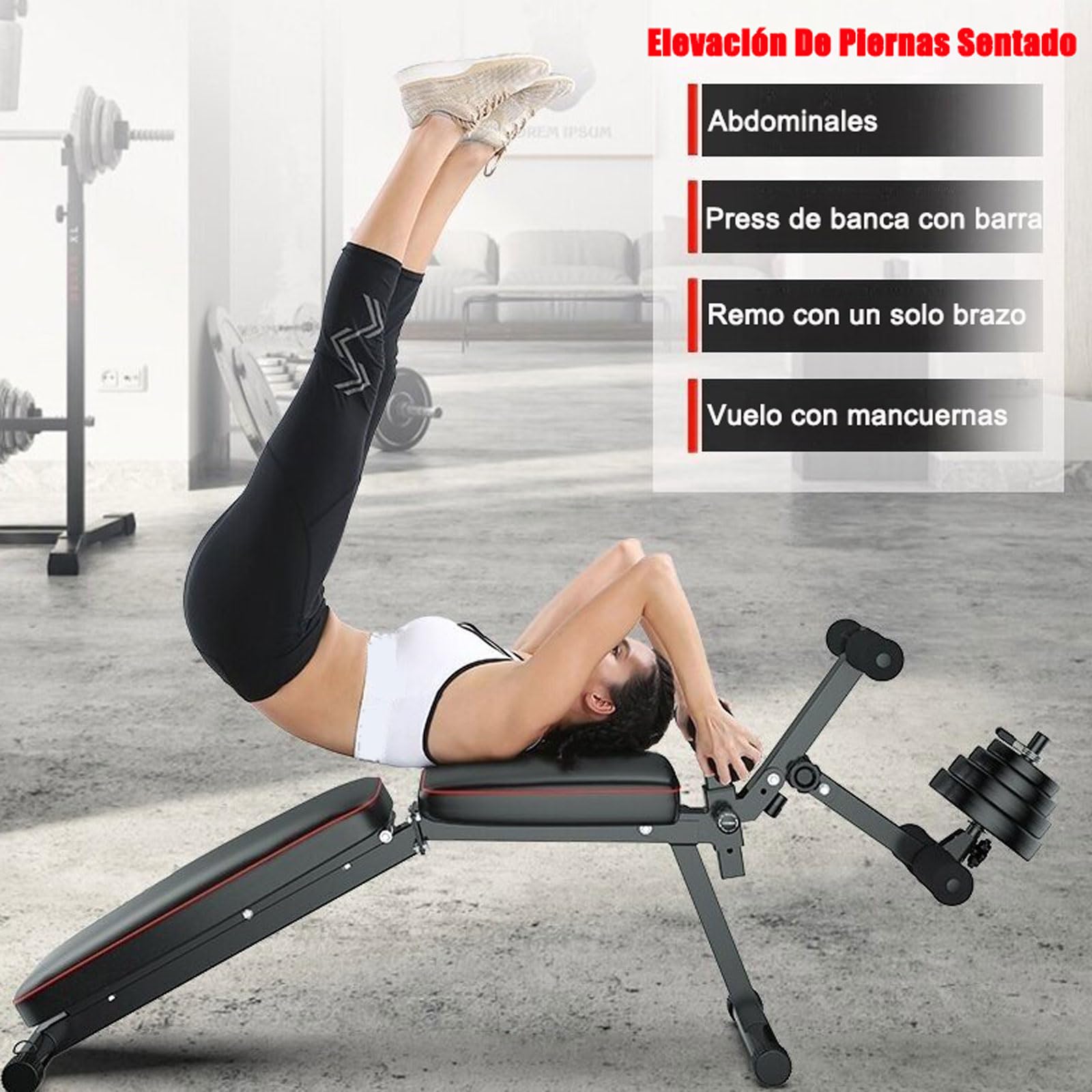 Banco Musculación Multiusos, Banco de Pesas Ajustable, Banco Abdominales, Banco de Gimnasio, Banco de Ejercicios, para Entrenamiento de Cuerpo Completo Black,48 * 162 * 111CM