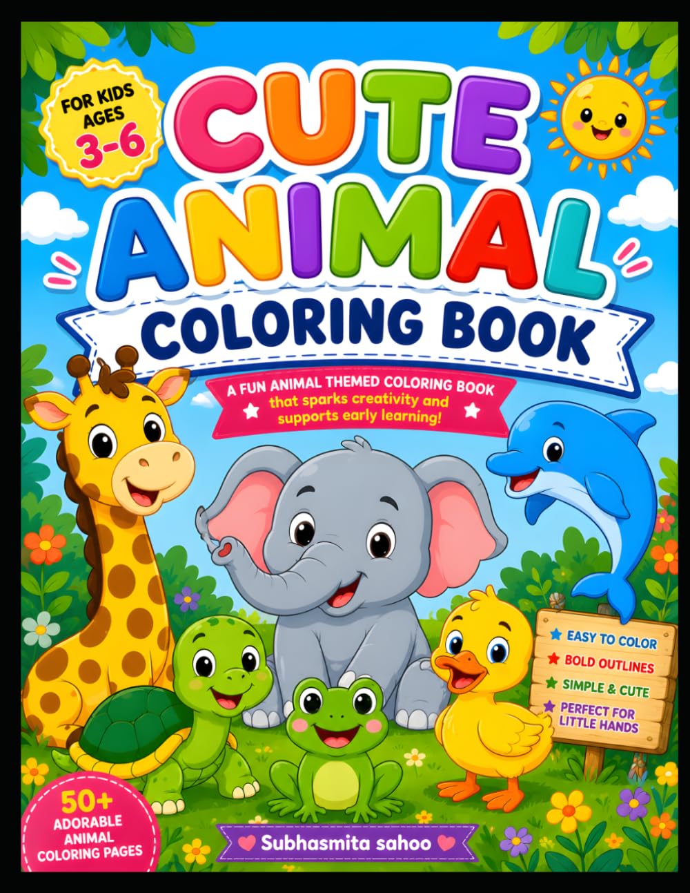 Cute Animals Coloring Book for Kids: Fun and Easy Animal Coloring Pages for Toddlers and Preschoolers | Adorable Zoo, Farm, and Ocean Animals for Creative Learning and Relaxation