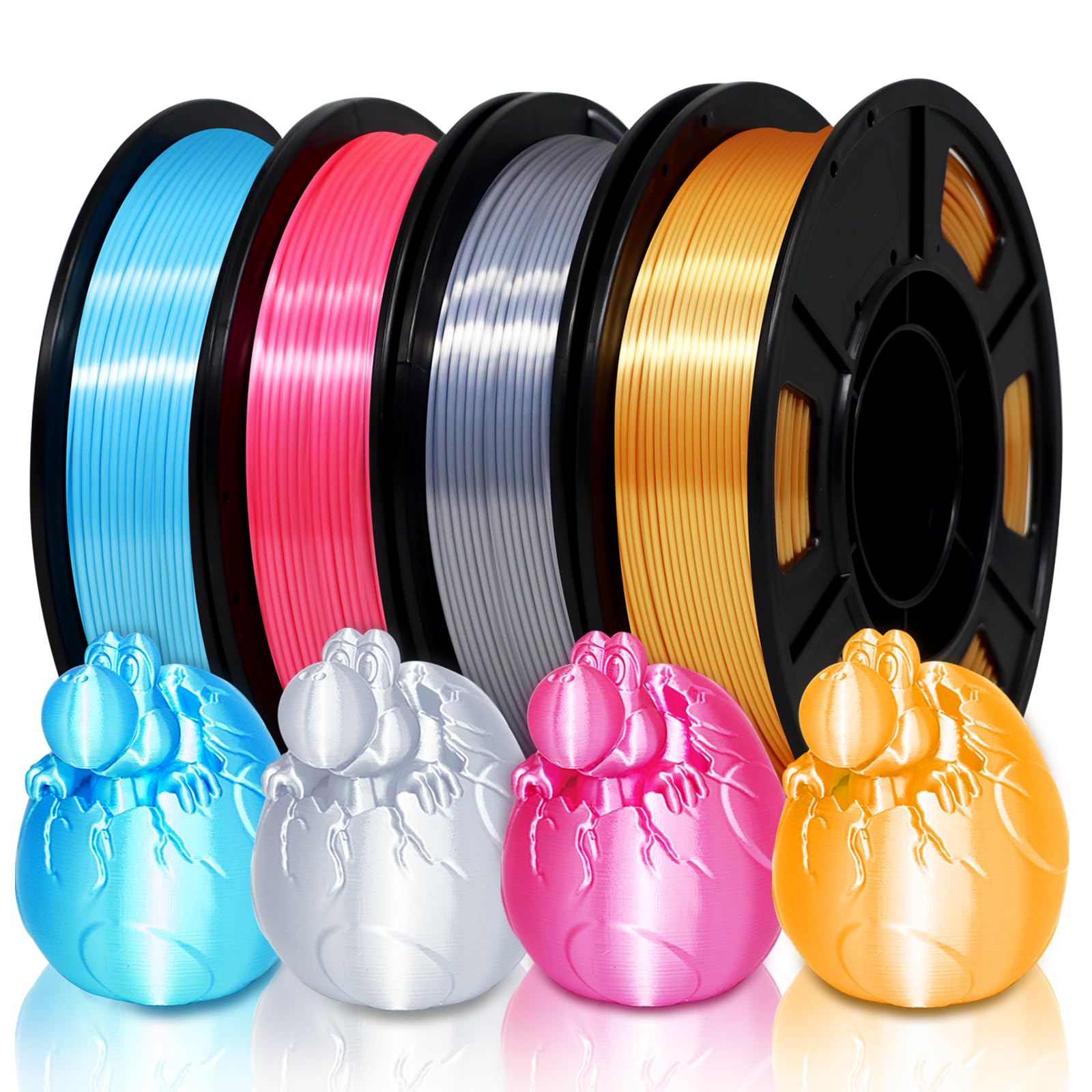 Eono Silk PLA 3D Printer Filament, 1.75mm PLA Filament Silk Multicolor, Compatiable for Most 3D Printers.