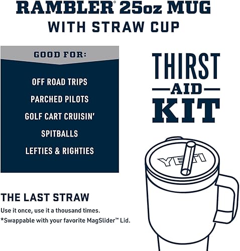 Miniatura 506 de YETI Rambler - Vaso de viaje con asa y tapa con popote, 35 onzas, vaso de agua de viaje, con asa, acero inoxidable, color blanco