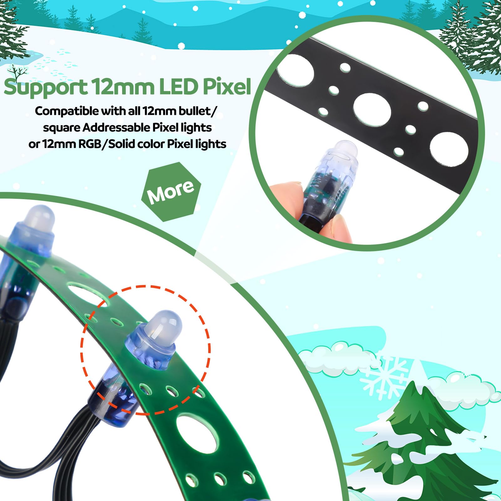 Pushglossy Tira de montaje de 50 m, tira de montaje de píxeles Ws2811, correa de luz perforada LED de plástico HDPE, espacio entre agujeros de 1 pulgada, 30 mm de ancho, adecuada para nodos de píxeles