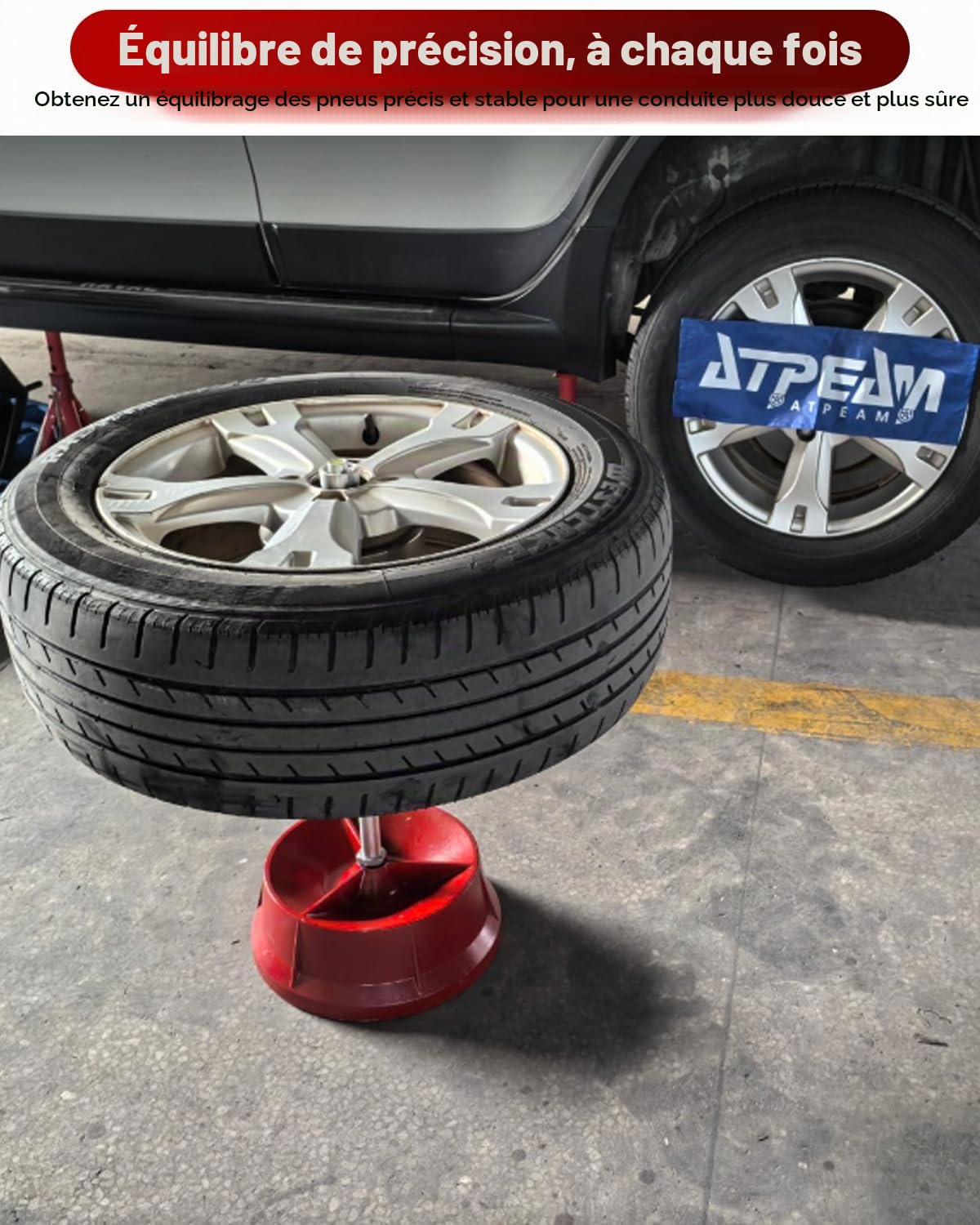 ATPEAM Équilibreuse de Pneu Voiture Manuelle, Balanceur de Roue Portable avec Niveau à Bulle, Équilibreuse Auto pour Voiture, Camion Léger et Moto