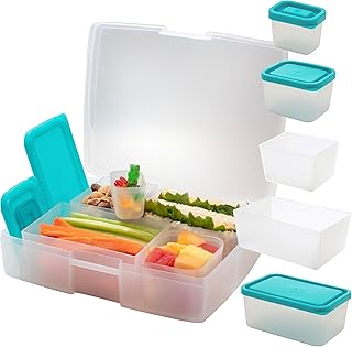 Bentology Bento Lunch Box Set w 5 Removable Nesting Containers- Adaptable Inner Compartment Portion Sizes- Meal Prep Snack Holders for Back to School, Leakproof Durable & BPA Free- Dishwasher Safe
