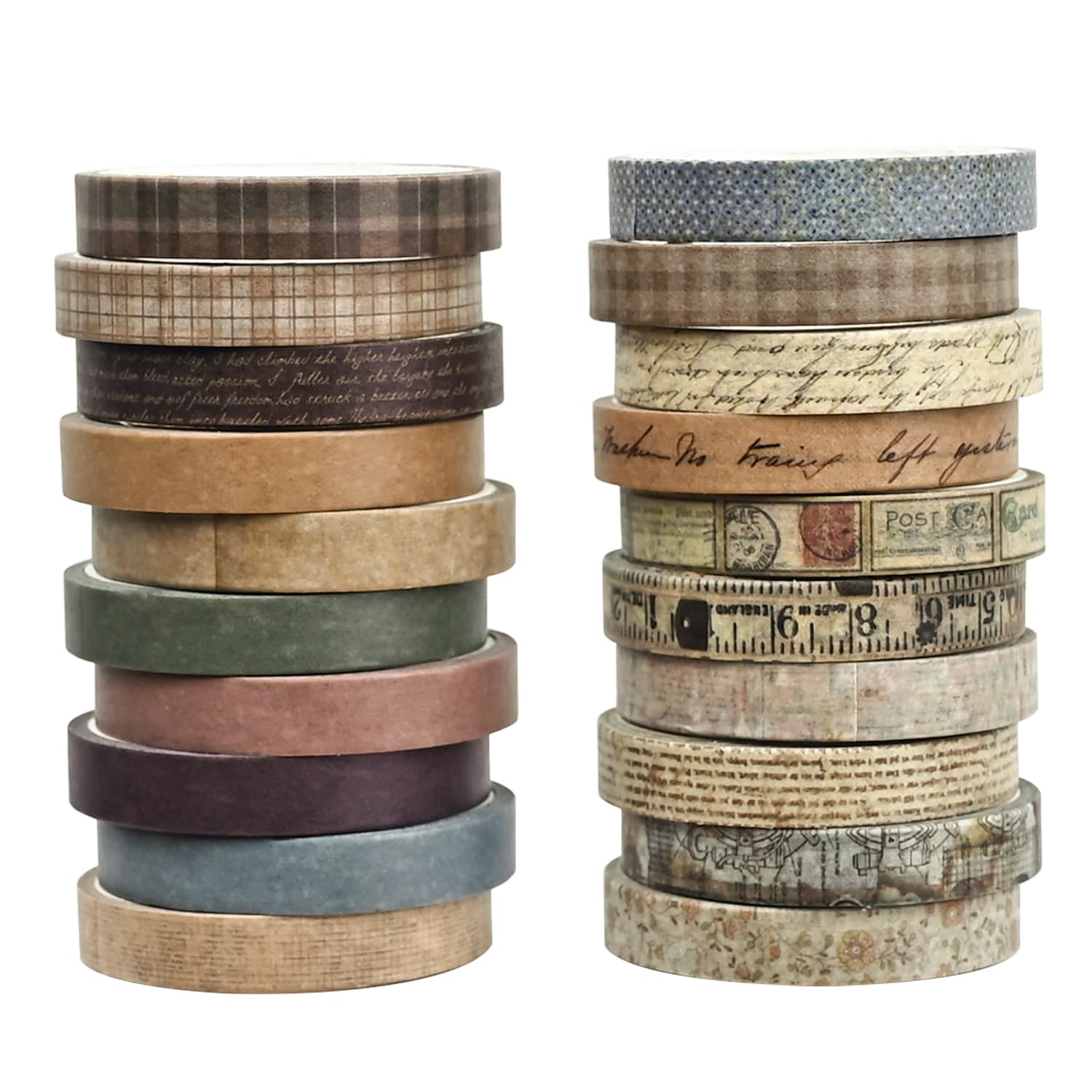 KEJOL 20 Rolls Washi Tape, Vintage Scrapbook Tape Coloured Masking Tape Scrapbooking Supplies for Arts, DIY Crafts, Scrapbook, Wrapping, Journals, Planners (Style 1)