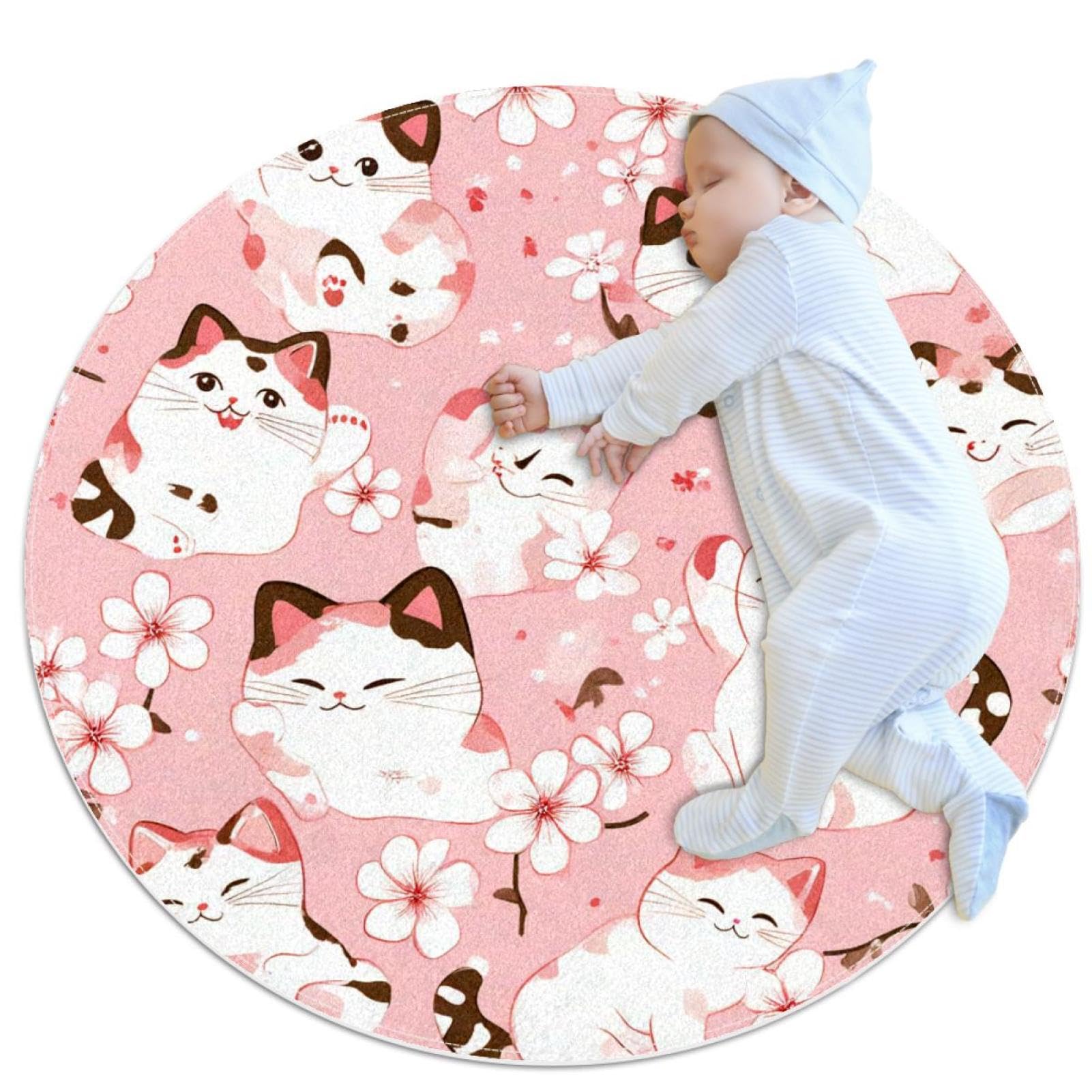 Tapis de chambre d'enfant Maneki Neko rond 1m pour le sol