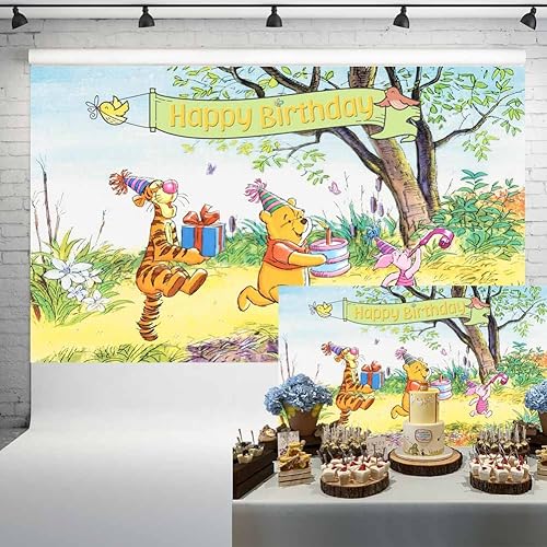 Miniatura 4 de Fondo de árbol de primavera con diseño de oso Pooh en acuarela para el primer cumpleaños de Winnie y sus amigos decoración de 2 cumpleaños para