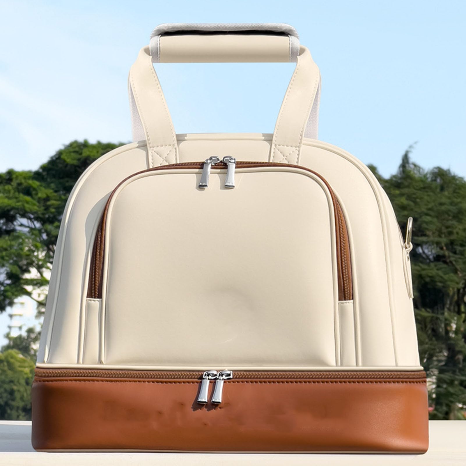 Sxhlseller Borsone, Borsa da Palestra con Scomparto per Scarpe Separato, Borsa Sportiva da Viaggio in Pelle Microfibra Impermeabile per Allenamento, Viaggio d'affari, Fitness (Beige Marrone)