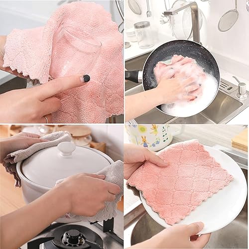 Miniatura 4 de Paquete de 10 paños de cocina, paños de microfibra para platos, paños de cocina de terciopelo coral súper absorbentes, paños de limpieza de primera