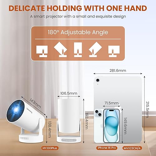 Miniatura 6 de Mini proyector, enfoque eléctrico, 210 lúmenes ANSI, proyector portátil inteligente para dormitorio y cine en casa con soporte 4K, Keystone