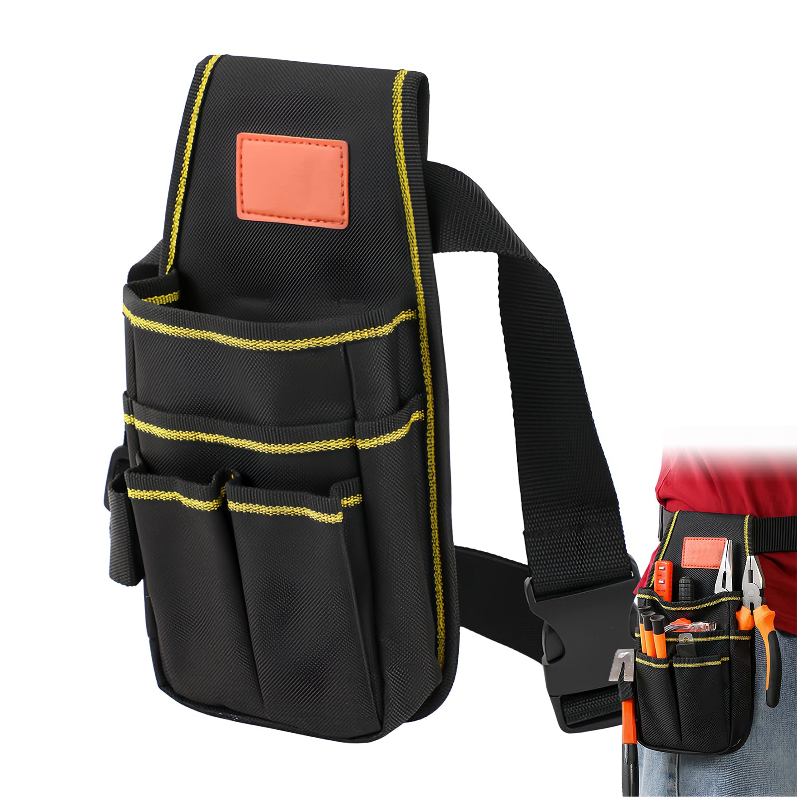 Amexo Bolsa de Cinturón para Herramientas, Bolsa de Herramientas de Lona con Cinturón de Nailon Ajustable Multifunción Organizador de Herramientas para Electricistas, Técnicos