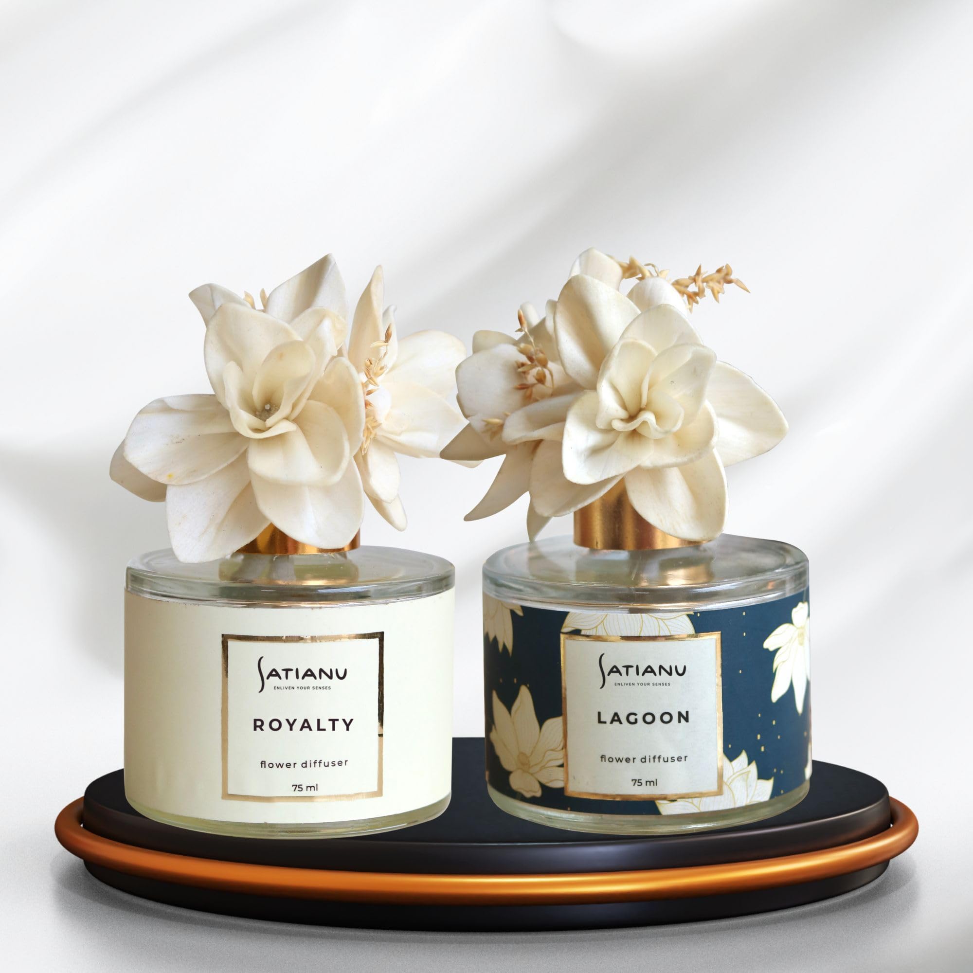 Satianu Royalty & Lagoon Flower Diffuser (75 ML Each) | Long-Lasting Home Fragrance | Luxury Room Freshener with Sola Flower | Perfect for Bedroom, Living Room, Office & Gifting (Pack of 2)-picture-10