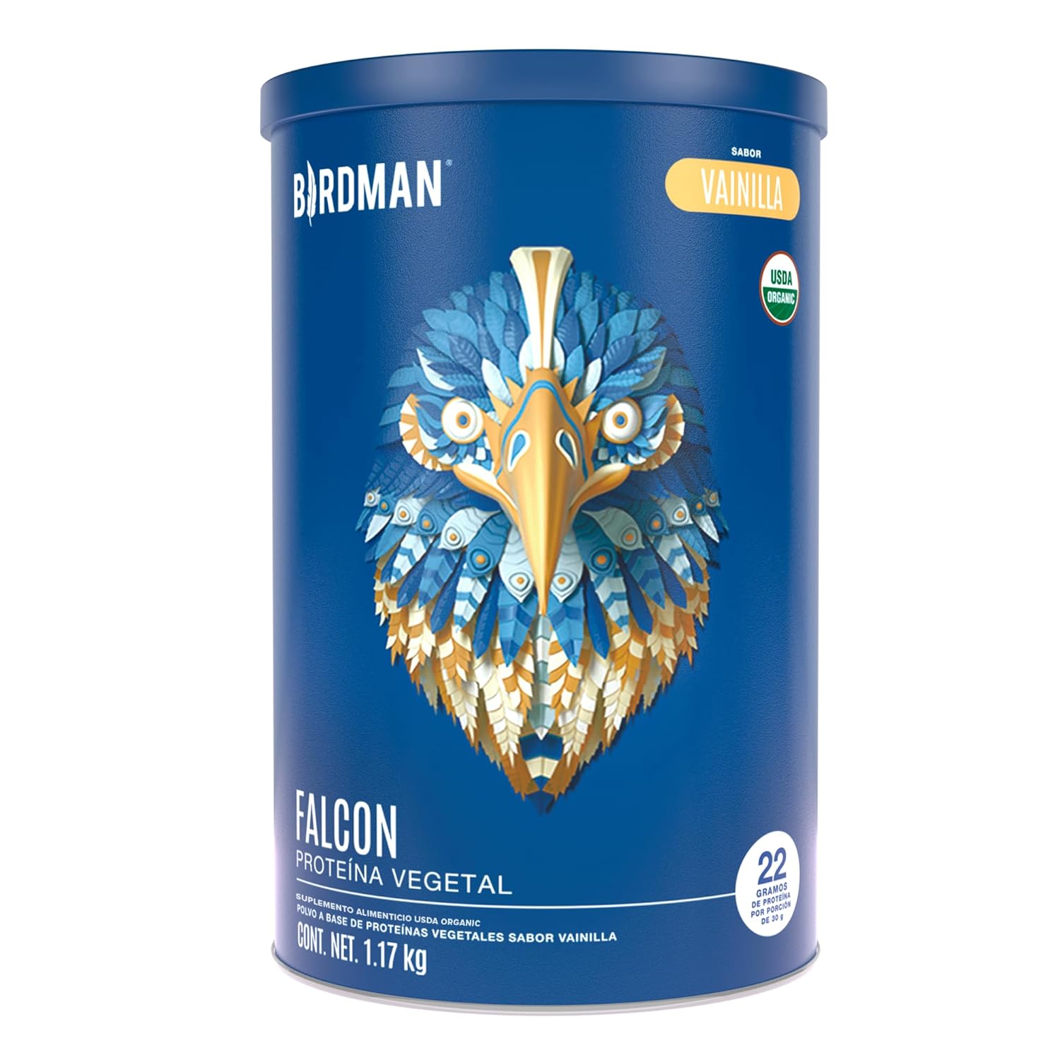 Birdman Falcon Protein Proteina Vegetal Organica En Polvo (Vegana) Certificada USDA, 22gr Proteina por porción, Sin inflamacion, Sin acne, Sabor Vainilla | 39 servicios | 1.170Kg