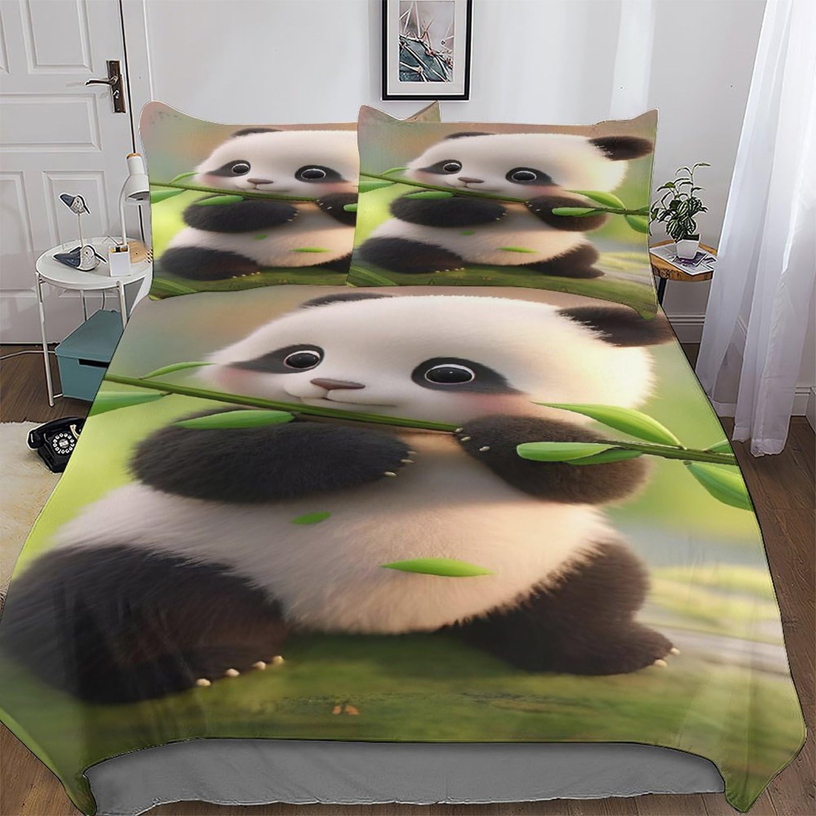 Parure de lit panda housse de couette 220x240 king pour chambre garçon et fille