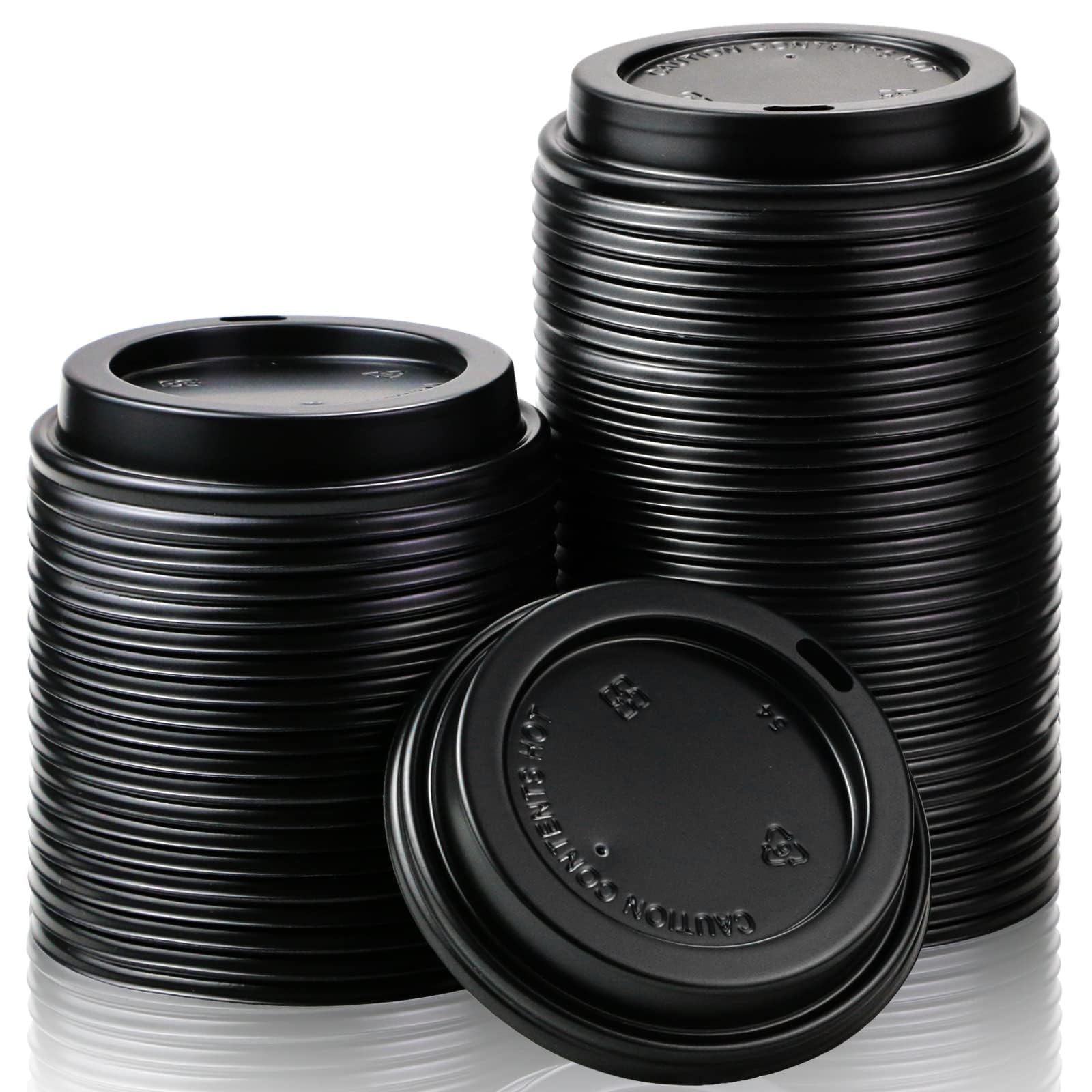 100 Pack Coffee Cup Lids, 90mm Disposable Plastic Dome Lids for 10, 12, 16, 20, 22 oz Paper Hot Cups, Anti-Spill Replacement Lids for Coffee, Tea and Cold Beverages - Black