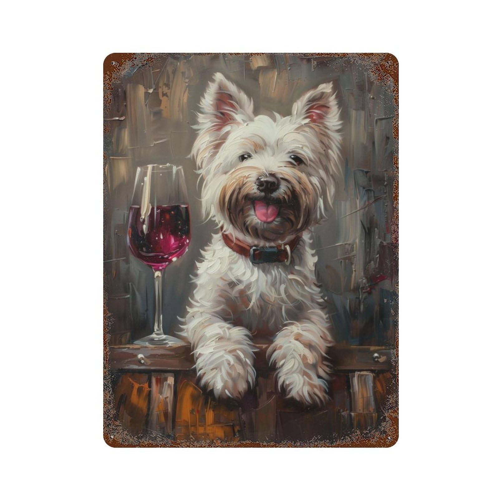 Rust Effect Westie Glass of Red Wine Vintage Rust Metal Sign 15.7"x11.8", Vintage Wall Decor for Garage, Bar And Workshop Decor