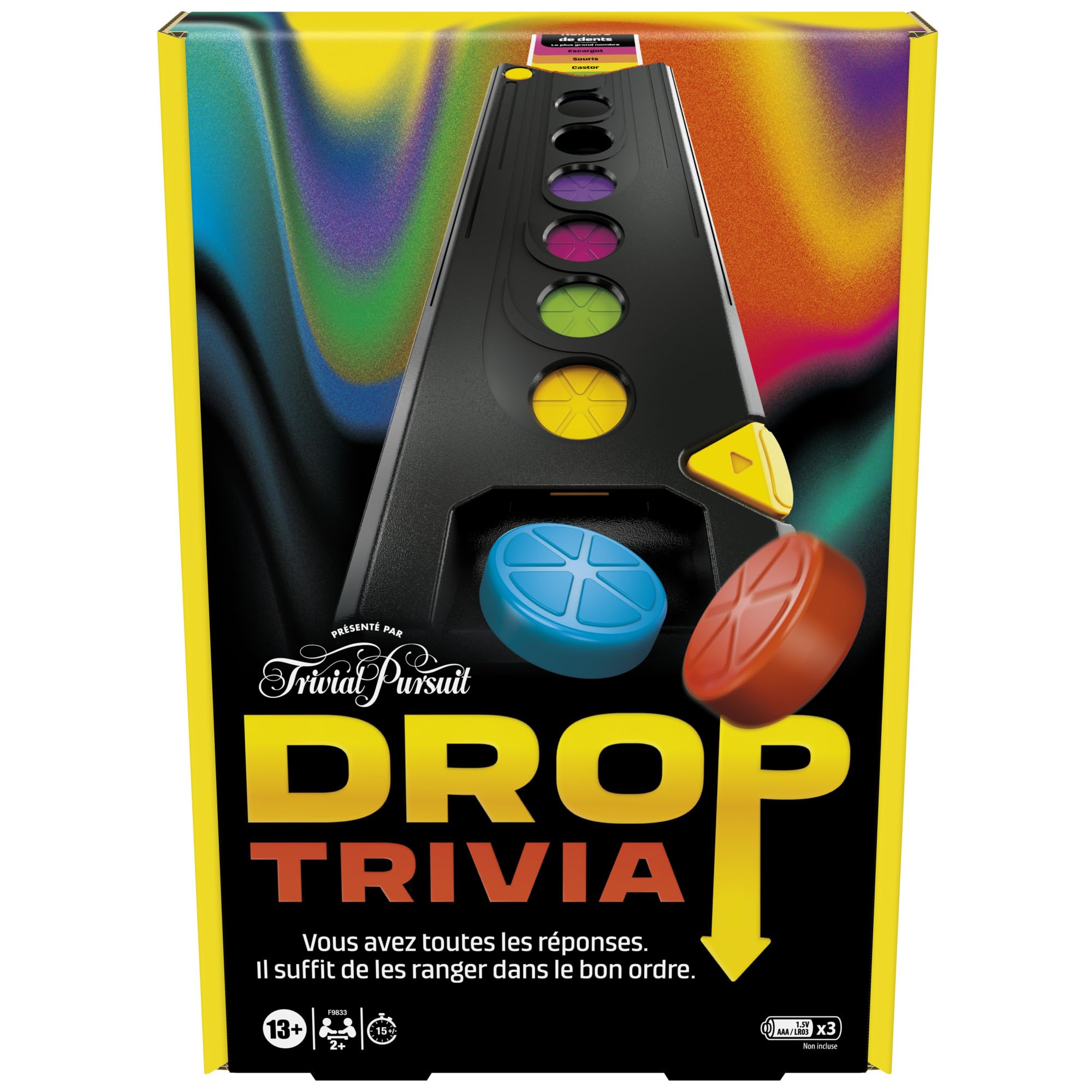 Hasbro Gaming Drop Trivia, Trivial Pursuit Inspired Family Electronic Game - French Version Multiplayer Board Game, Age 13+