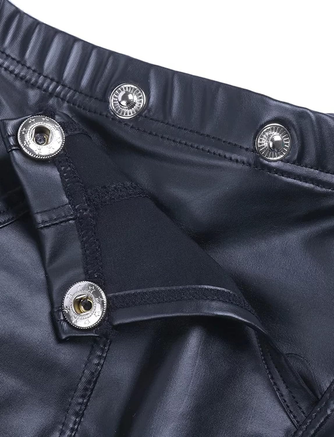 FEOYA Mens Leather Shorts Latex Trunks Low Rise Leather Boxer Briefs Open Front Crotchless Shiny Thong Underwear