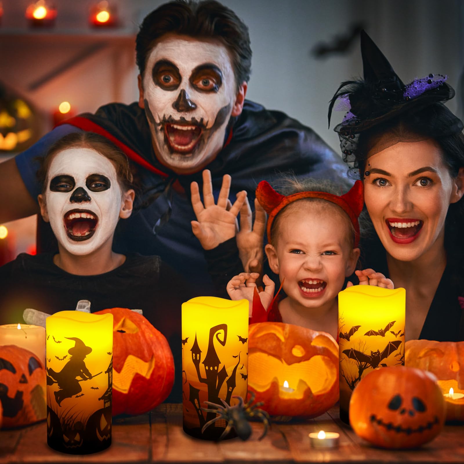 tinysiry Candele Senza Fiamma a Batteria, Candele a LED con Castello di Scheletro a Mano Fantasma per Regalo di Decorazione di Halloween spettrale Horror B