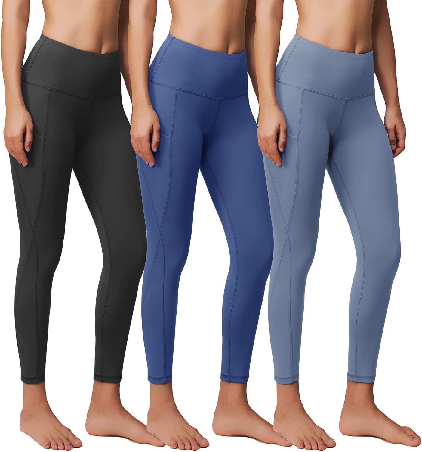 3 Pack Yoga Pants with Pockets for Women, Tummy Control Black Compression Gym Workout Leggings