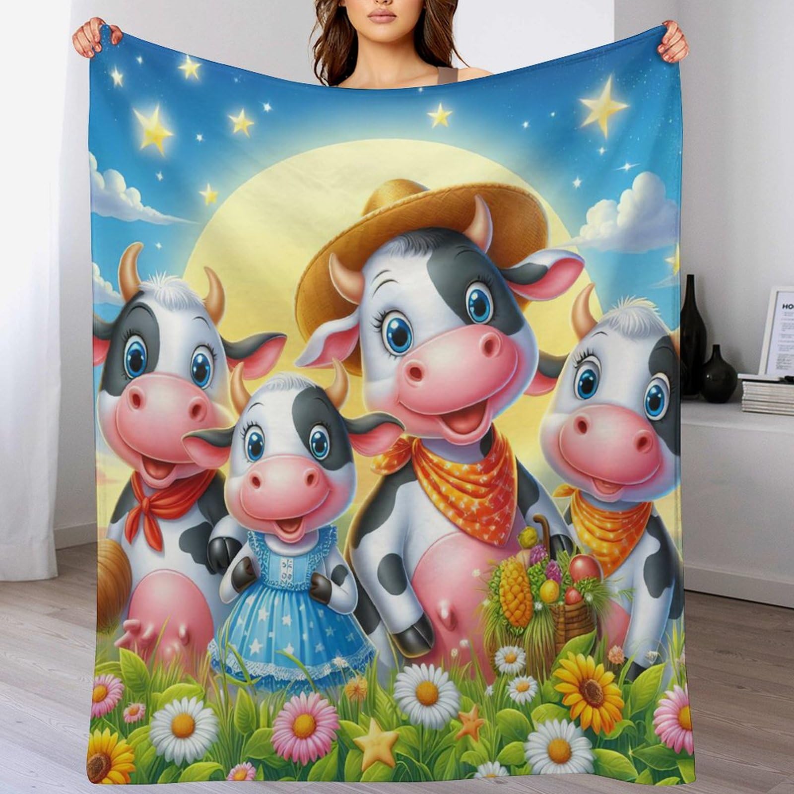 Couverture vache anti-froid grand jeté de lit en flannel thermique