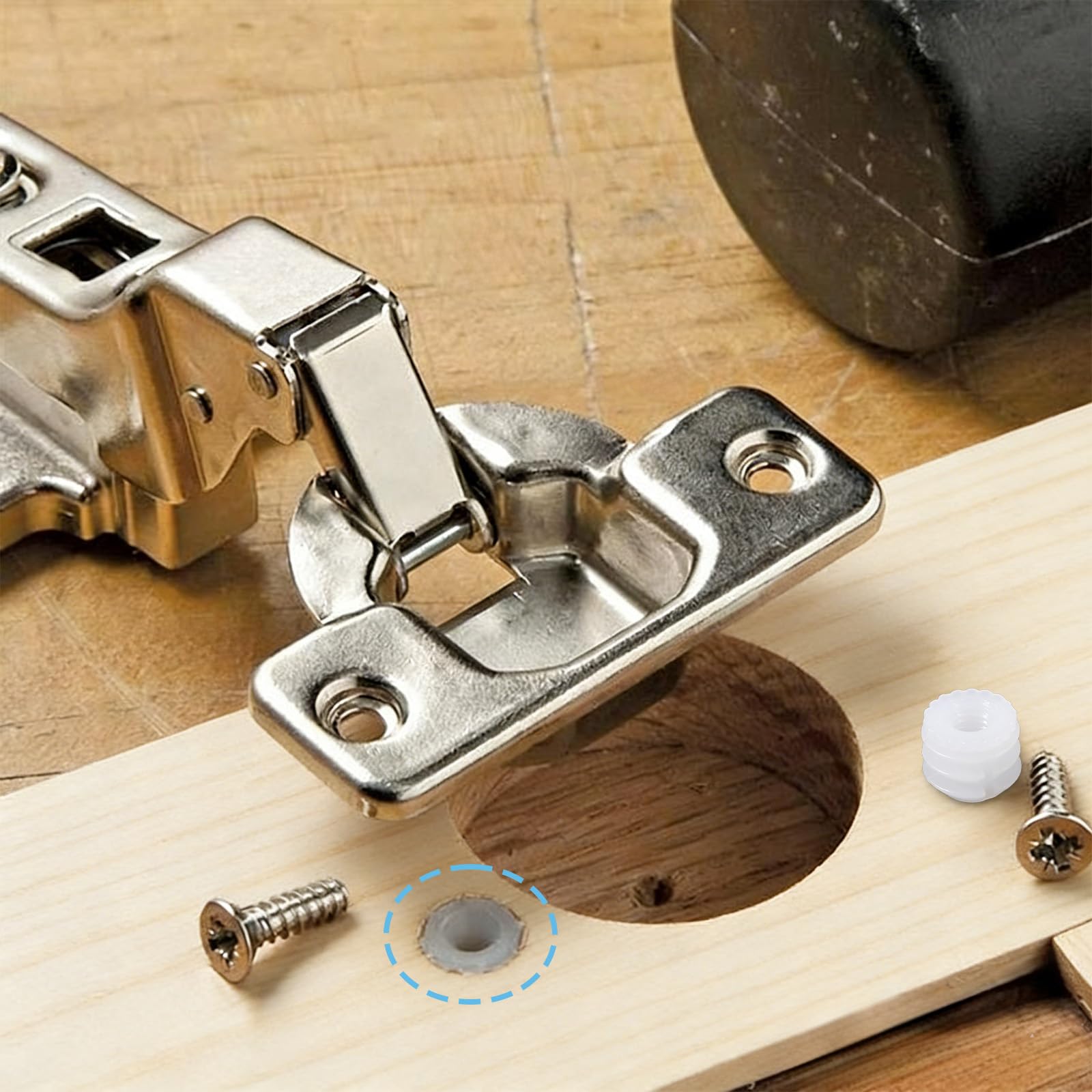 200-Piece Plastic Hinge Pin Insert Kit With M4 Stainless Steel Screws – For Cabinet, Drawer & Furniture Repair