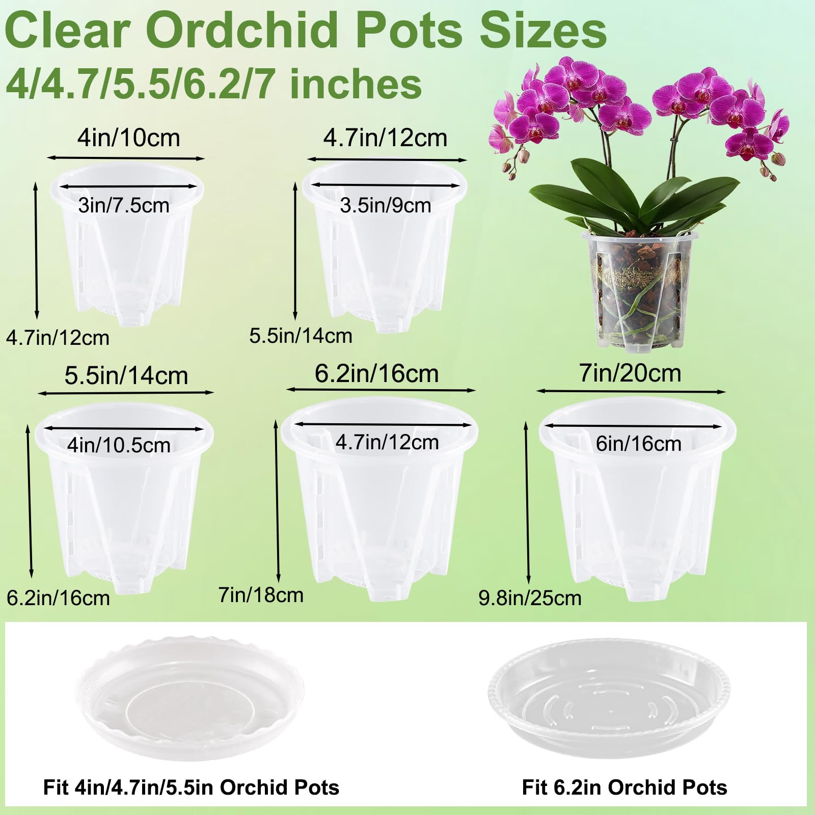 Lot de 6 pots à orchidée transparents avec trous de drainage (12, 12 pouces)