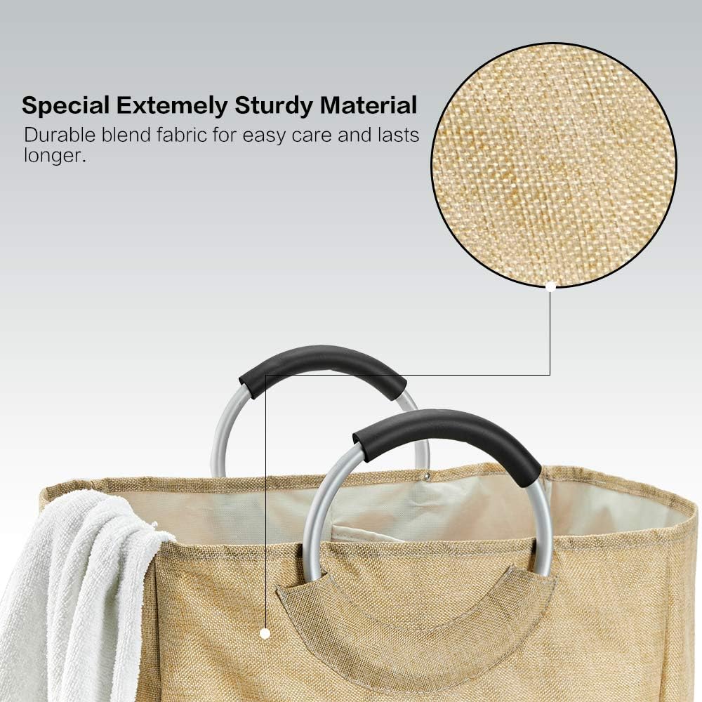 HOMEST Double Laundry Hamper with Handle, Self-Standing Modern Laundry Basket for Dorm Room, Yellow