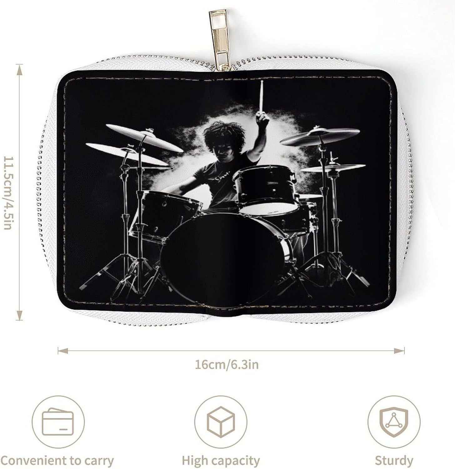 Leather Card Organizer Case Card Wallet Credit Card Holder Drummer Printed Zipper Card Cases Holder for Women Men