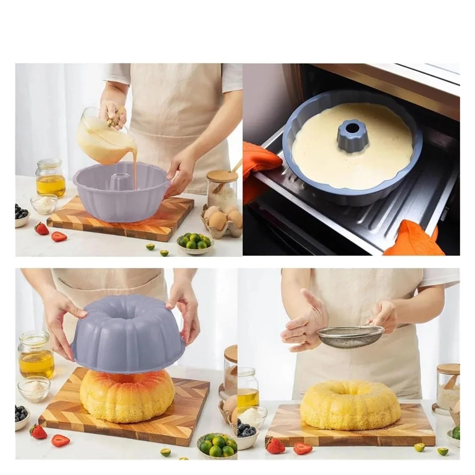 Teglia for torta da 10 pollici in silicone, stampo forno rotondo scanalato for, cucina di casa, riutilizzabile(3PCS PINK)