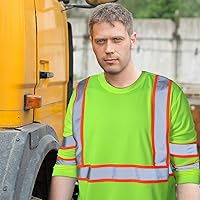 Vista 6 de Paquete de 6 camisetas de manga larga de seguridad, clase 3 de alta visibilidad con tiras reflectantes para trabajo topógrafo construcción