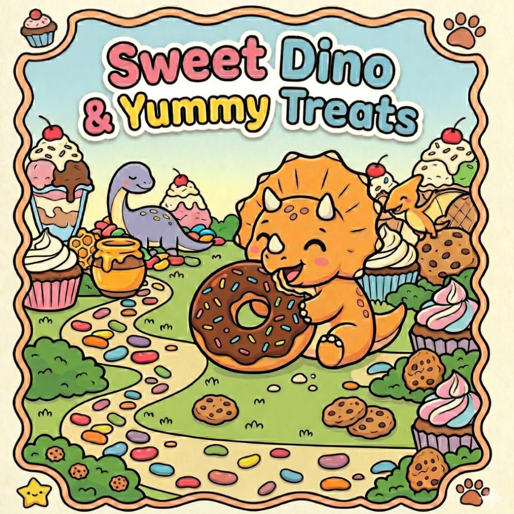 Sweet Dino＆ Yummy Treats: Kawaii Dinosaurs and Delicious Snacks Coloring Book