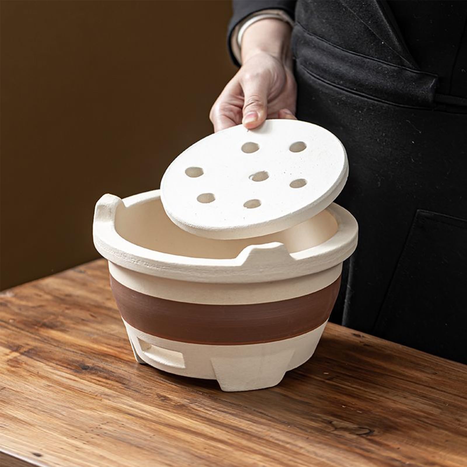 Przenośny piec na węgiel drzewny z gliny – klasyczny grill na kemping i do użytku na zewnątrz, 27 cm, akcesoria do grillowania stołowego, idealny na pikniki i tylne drzwi
